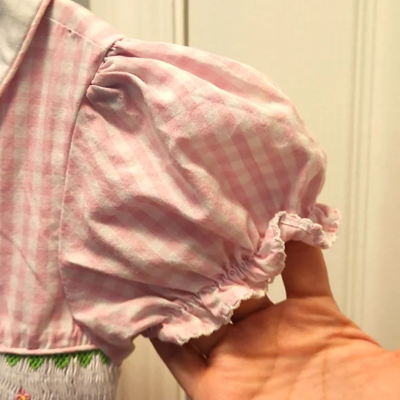 Marmellata Pink Gingham Dress with Bunny And Floral Embroidery Size 6 - Picture 5 of 7